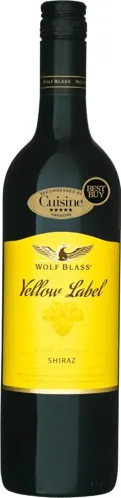 Bottle of Wolf Blass Yellow Label Shirazwith label visible