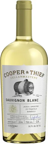 Bottle of Cooper & Thief Sauvignon Blanc (Aged in Tequila Barrels)with label visible