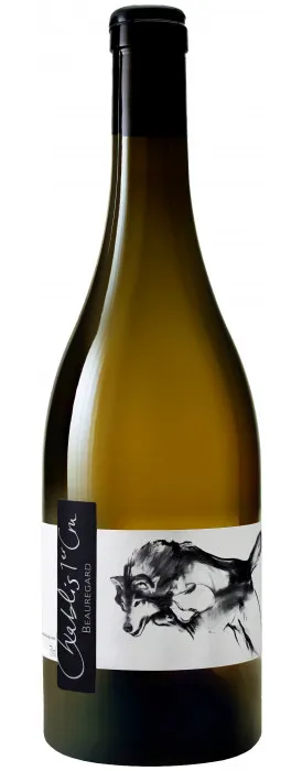 Bottle of Domaine Pattes Loup Chablis 1er Cru 'Beauregard'with label visible