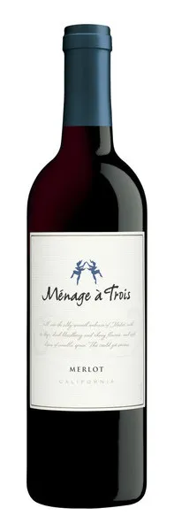 Bottle of Ménage à Trois Merlotwith label visible