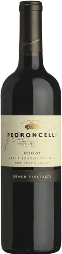 Bottle of Pedroncelli Bench Vineyards Merlotwith label visible