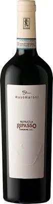 Bottle of Maso Maroni Valpolicella Ripasso Superiorewith label visible
