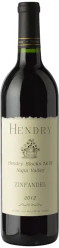 Bottle of Hendry Hendry Block 7 & 22 Zinfandelwith label visible