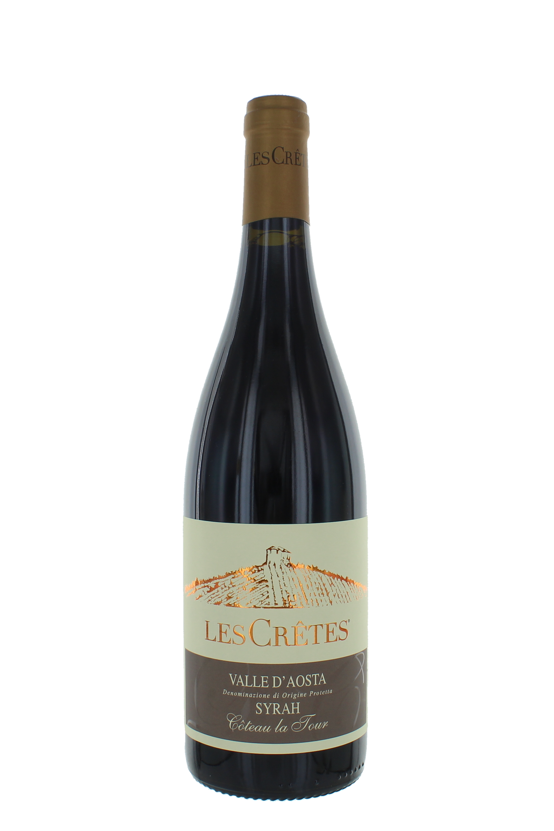 Bottle of Les Crêtes Coteau la Tour Syrahwith label visible