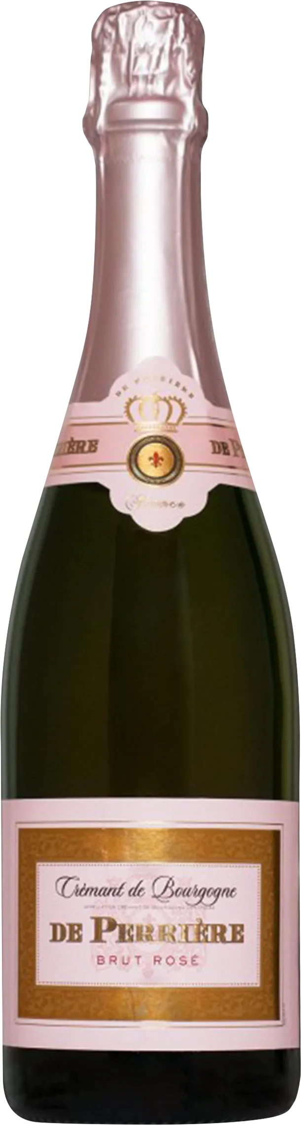 Bottle of De Perrière Brut Rosé Cremant de Bourgognewith label visible