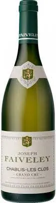 Bottle of Domaine Faiveley Chablis Grand Cru 'Les Clos'with label visible