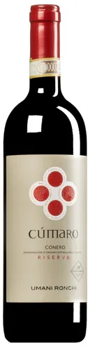 Bottle of Umani Ronchi Cùmaro Conero Riservawith label visible