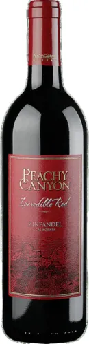 Bottle of Peachy Canyon Zinfandel Incredible Redwith label visible