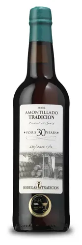 Bottle of Bodegas Tradición Amontillado Tradición Vors 30 Yearswith label visible