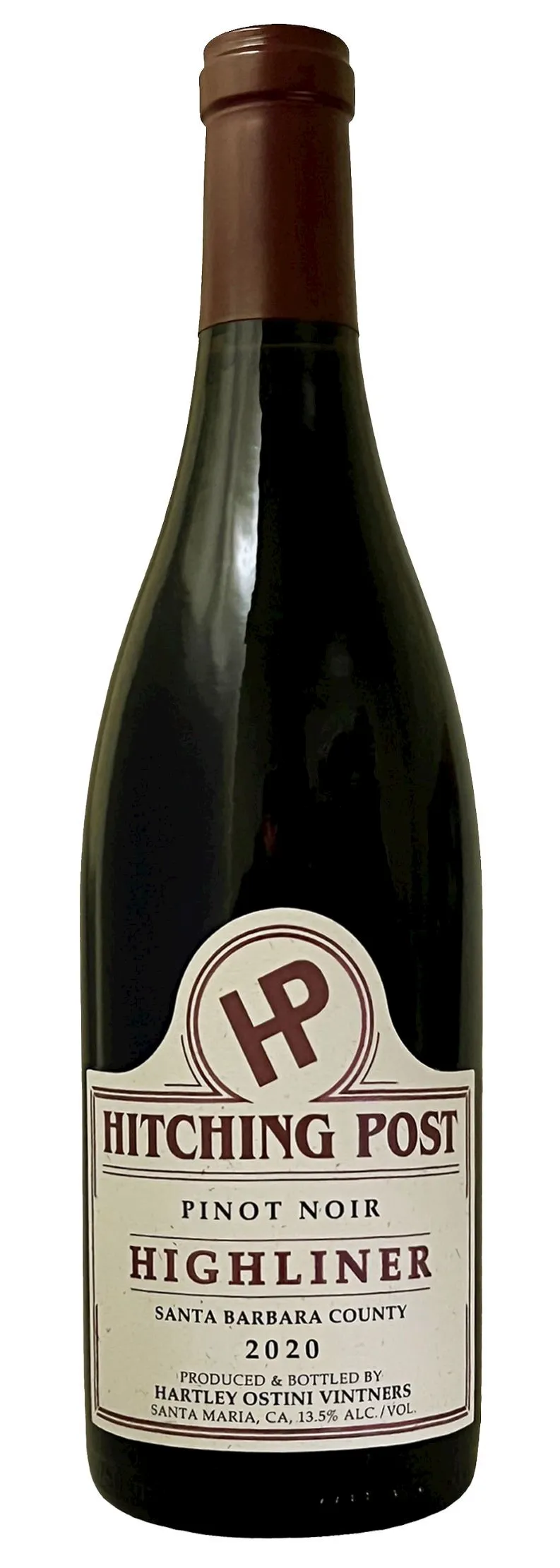 Bottle of Hartley Ostini Hitching Post Highliner Pinot Noirwith label visible