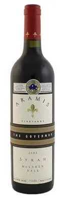 Bottle of Aramis Vineyards The Governor Syrahwith label visible