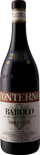 Bottle of Giacomo Conterno Barolo Cerrettawith label visible