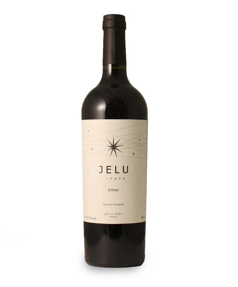 Bottle of Jelu Estate Syrahwith label visible