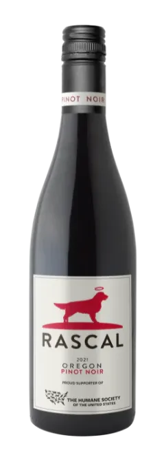 Bottle of Rascal Pinot Noirwith label visible