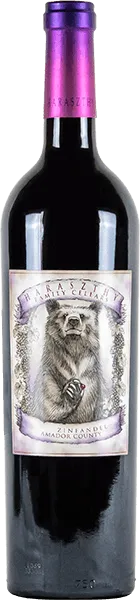 Bottle of Haraszthy Family Cellars Amador County Zinfandelwith label visible