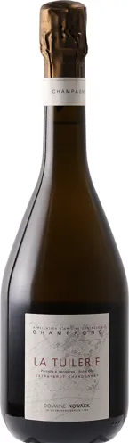 Bottle of Domaine Nowack La Tuilerie Extra Brut Chardonnay Champagnewith label visible