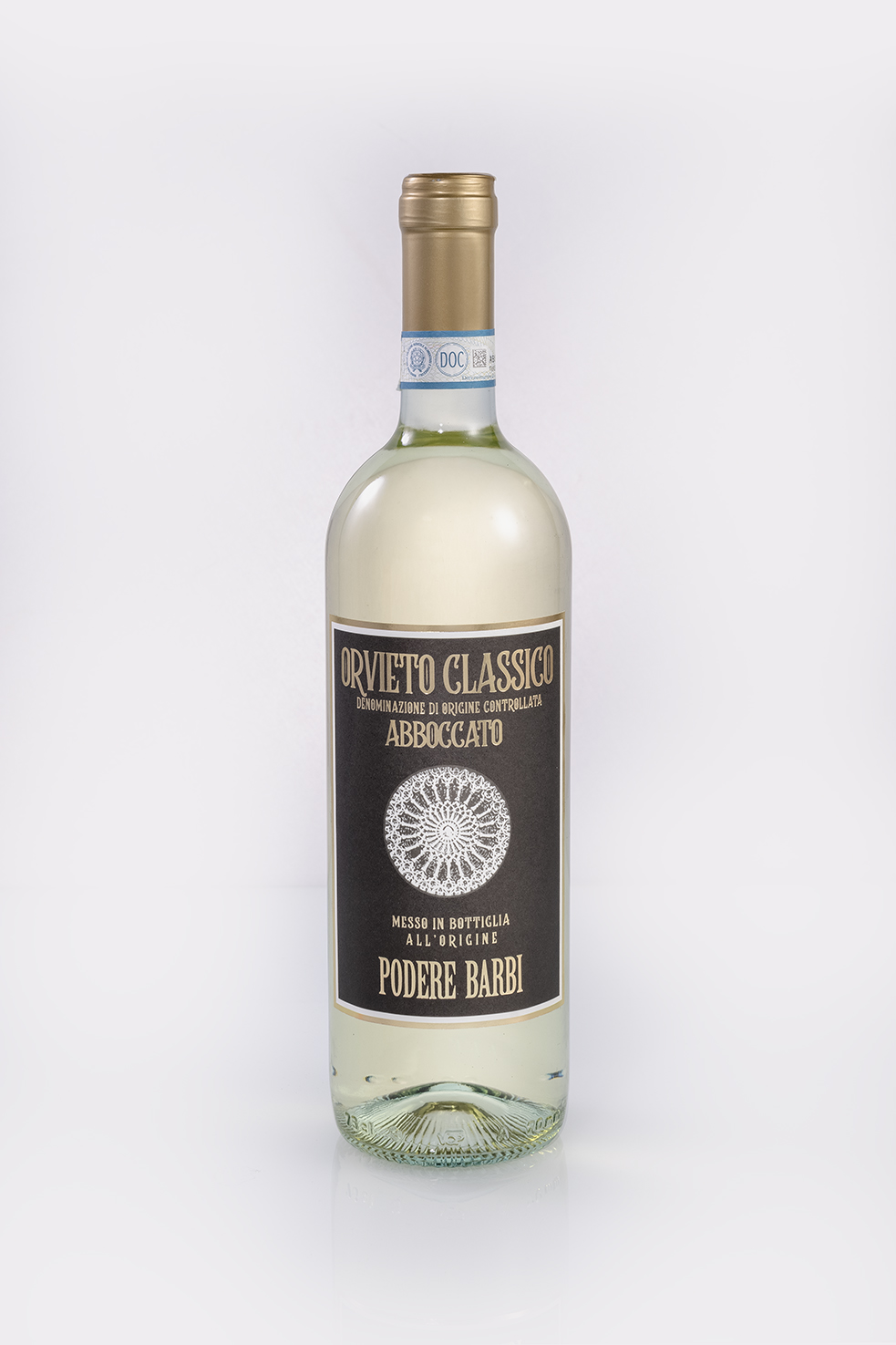 Bottle of Podere Barbi Orvieto Classico Abboccatowith label visible