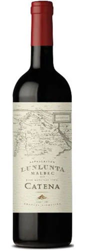 Bottle of Catena Appellation Lunlunta Malbecwith label visible