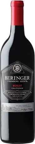 Bottle of Beringer Founders' Estate Merlotwith label visible