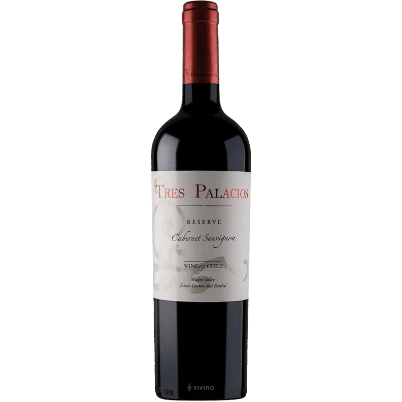 Bottle of Tres Palacios Cabernet Sauvignon Reservewith label visible