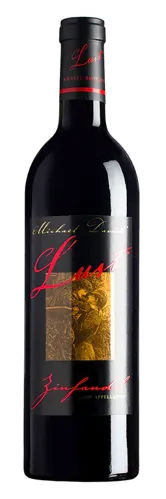 Bottle of Michael David Winery Lust Zinfandelwith label visible