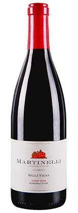 Bottle of Martinelli Sonoma Coast Pinot Noirwith label visible