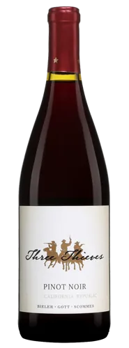 Bottle of Three Thieves Pinot Noirwith label visible