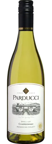 Bottle of Parducci Small Lot Blend Chardonnaywith label visible