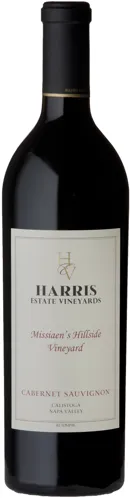 Bottle of Harris Estate Vineyards Missiaen's Hillside Vineyard Cabernet Sauvignonwith label visible