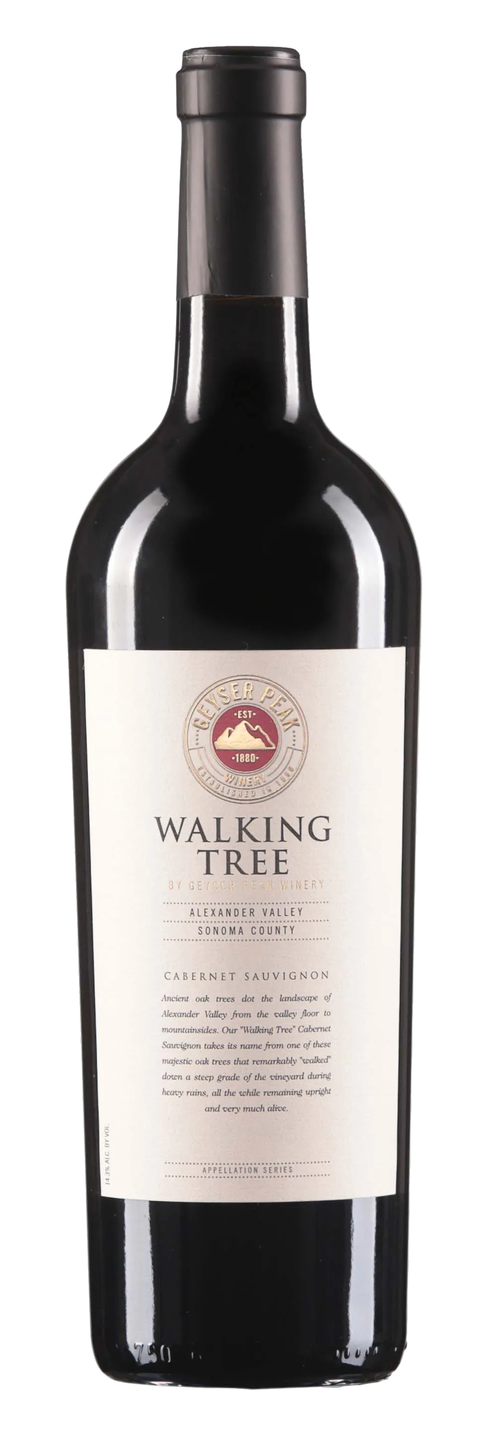 Bottle of Geyser Peak Walking Tree Cabernet Sauvignonwith label visible