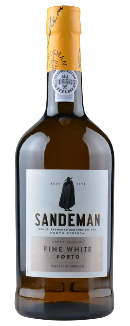 Bottle of Sandeman White Portowith label visible