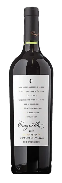 Bottle of Bodega La Rural Cruz Alta Grand Reserve Cabernet Sauvignonwith label visible