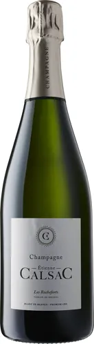 Bottle of Etienne Calsac Les Rocheforts Blanc de Blancs Champagne Premier Cruwith label visible