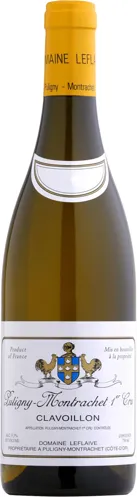 Bottle of Domaine Leflaive Puligny-Montrachet 1er Cru 'Clavoillon'with label visible