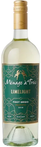 Bottle of Ménage à Trois Limelight Pinot Grigiowith label visible