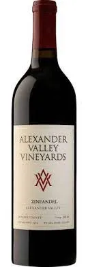 Bottle of Alexander Valley Vineyards Zinfandelwith label visible