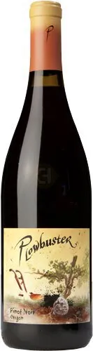 Bottle of Plowbuster Pinot Noirwith label visible