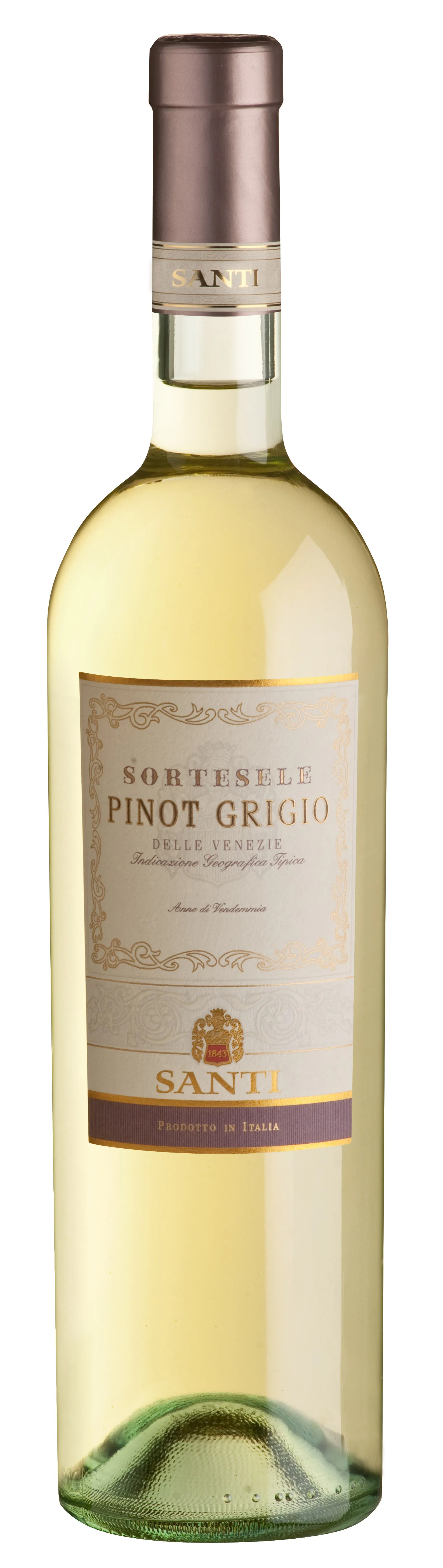 Bottle of Santi Sortesele Pinot Grigiowith label visible