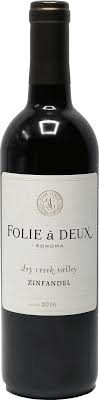 Bottle of Folie à Deux Dry Creek Valley Zinfandelwith label visible