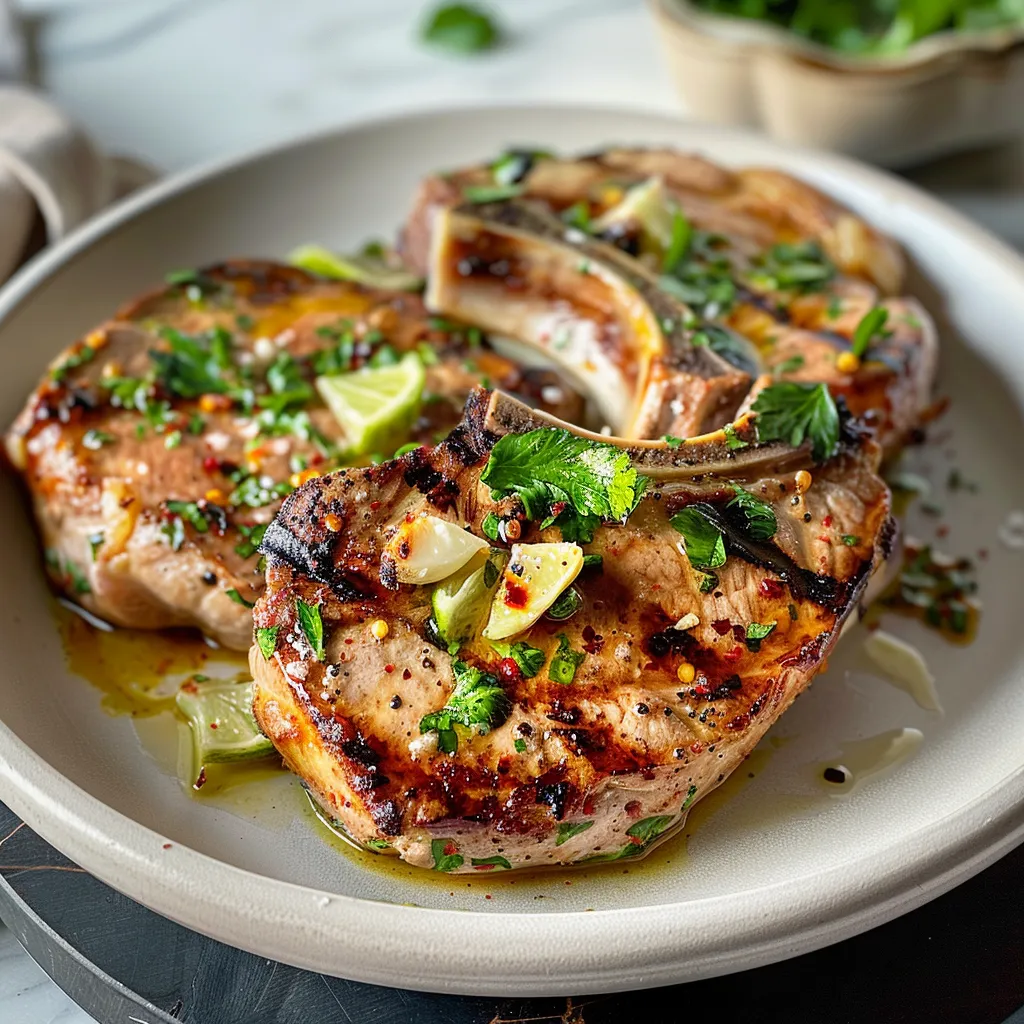 Grilled Pork Chops With Garlic Lime Sauce