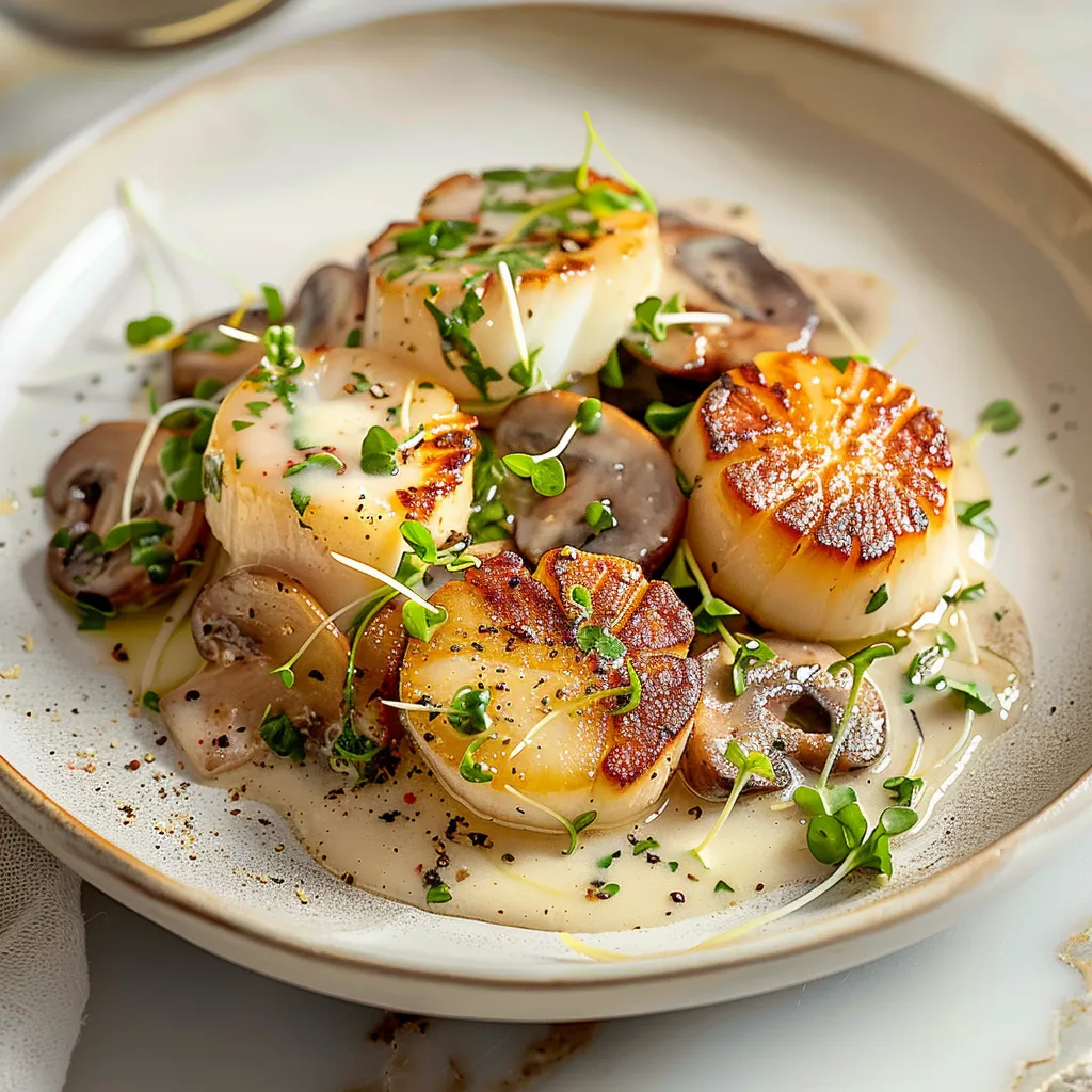 Scallops With Mushrooms In White Wine Sauce